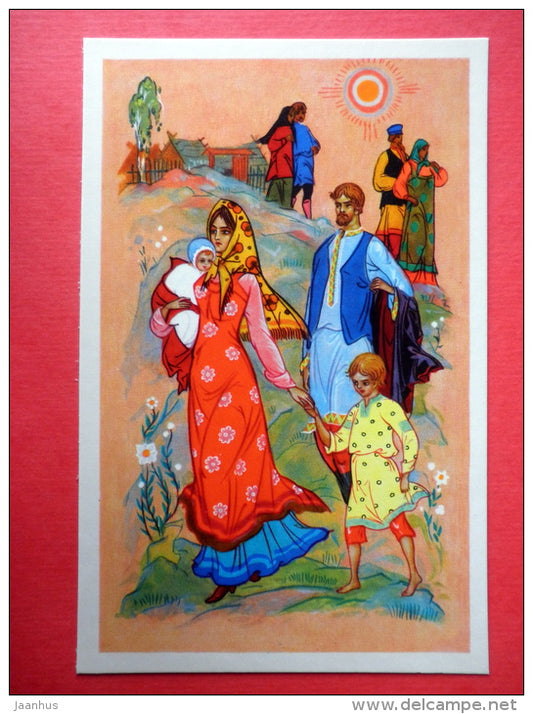 illustration by K. Andrianov - family - Frost the Red Nose by S. Saharnov - 1971 - Russia USSR - unused - JH Postcards