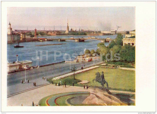 The Neva river as viewed from Decembrist´s Square - bridge - Leningrad - St. Petersburg - 1959 - Russia USSR - unu - JH Postcards