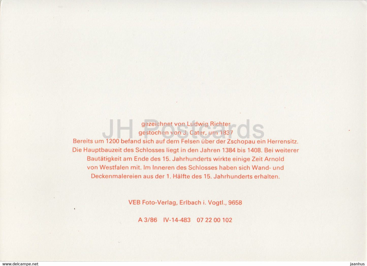 Kriebstein by Ludwig Richter - Sachsische Burgen - Saxon Castles - DDR Germany - unused