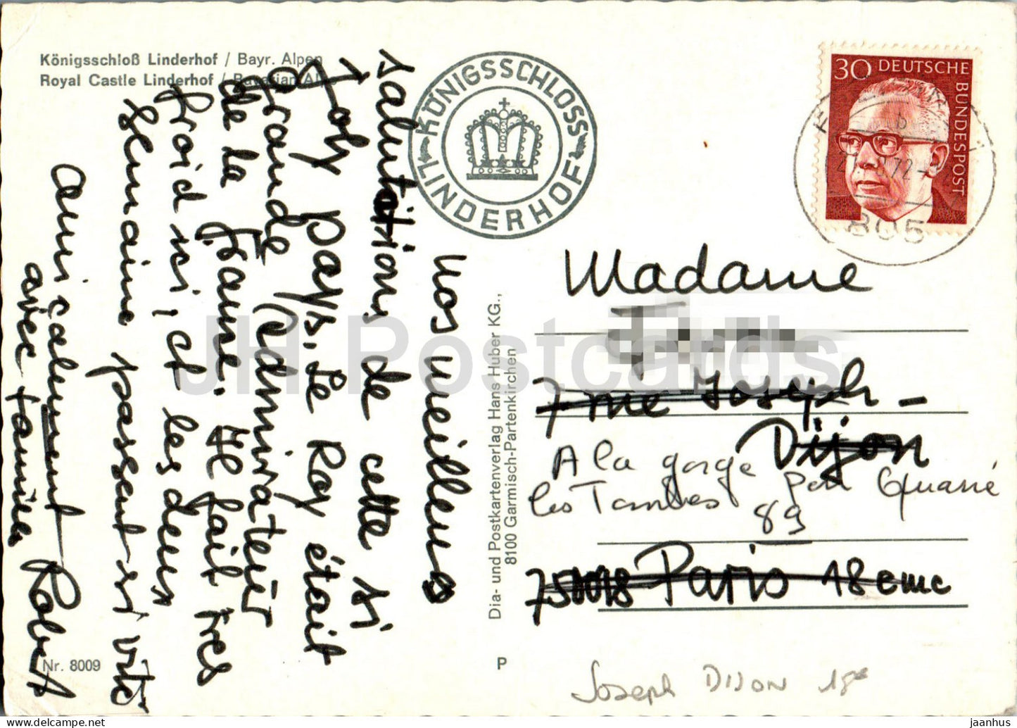 Konigsschloss Linderhof - château - 8009 - 1972 - Allemagne - utilisé 