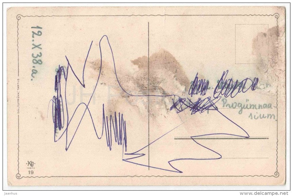 Greeting Card - Lilac in the Basket - flowers - KJ Tartu 19 - circulated in Estonia 1938 - JH Postcards