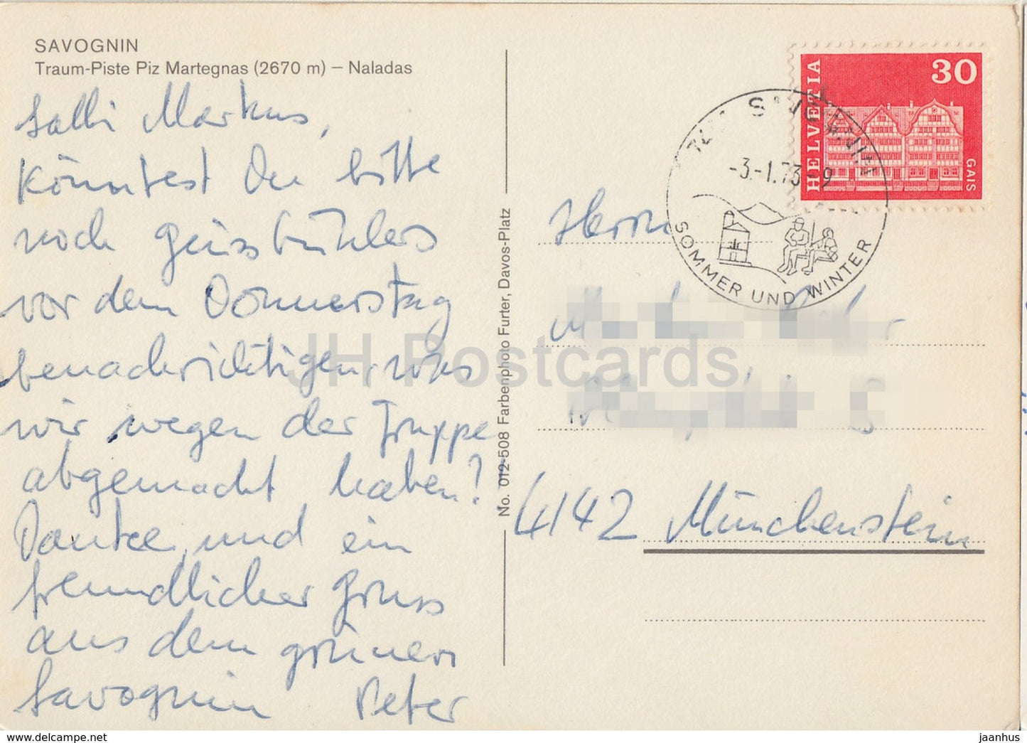Savognin - Traumpiste - Piz Martegnas 2670 m - Naladas - 1973 - Suisse - occasion