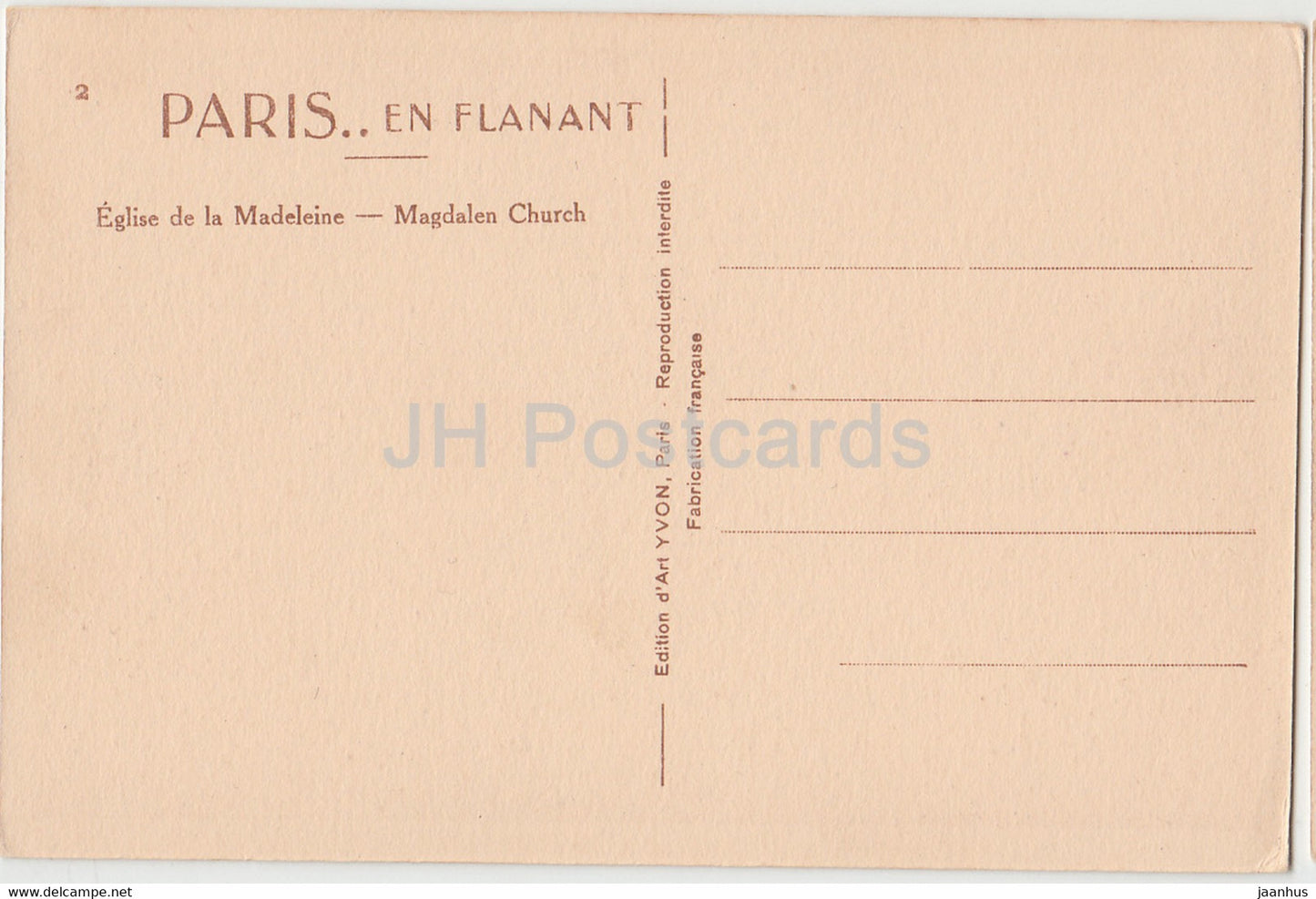 Paris - Eglise de la Madeleine - Église de la Madeleine - vieille voiture - carte postale ancienne - France - inutilisée
