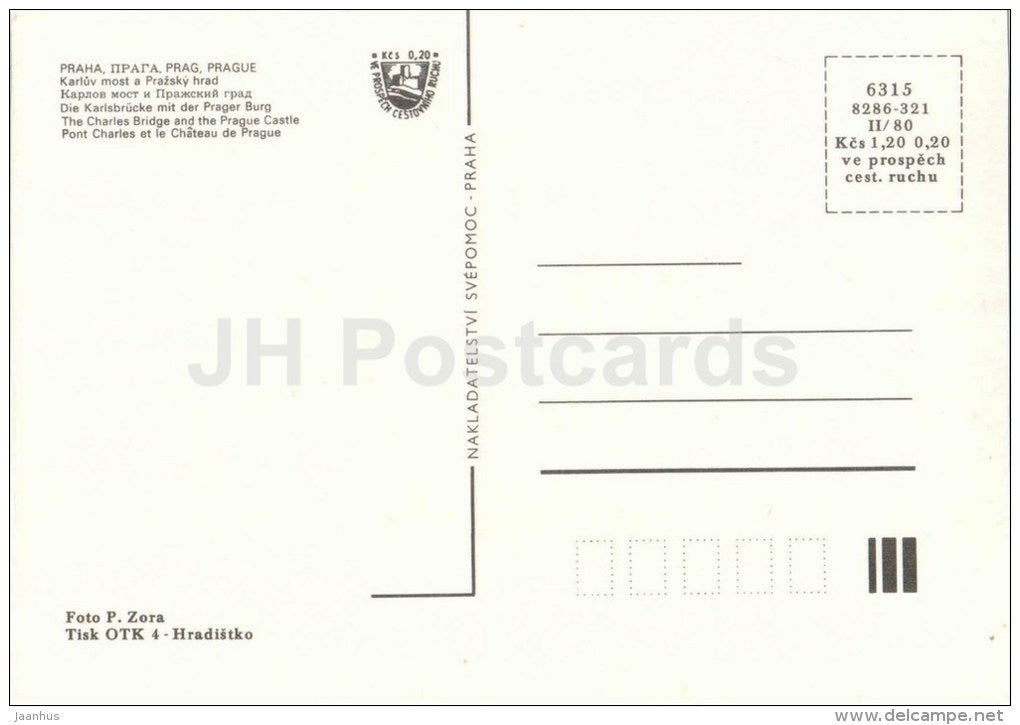 The Charles bridge and the Prague Castle - Praha - Prague - Czechoslovakia - Czech - unused - JH Postcards