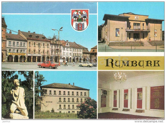 Rumburk - Fucika square - culture house - sculpture - museum - Czechoslovakia - Czech - unused - JH Postcards