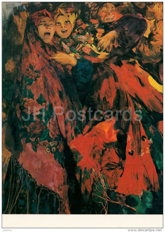 painting by F. Malyavin - The Cry , 1925 - Russian art - large format card - Czechoslovakia - unused - JH Postcards
