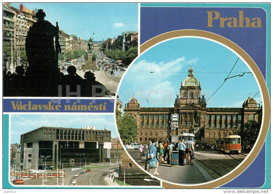 Praha - Prague - Wenceslas - tram - National Museum - building of the Federal Assembly - Czechoslovakia - Czech - unused - JH Postcards