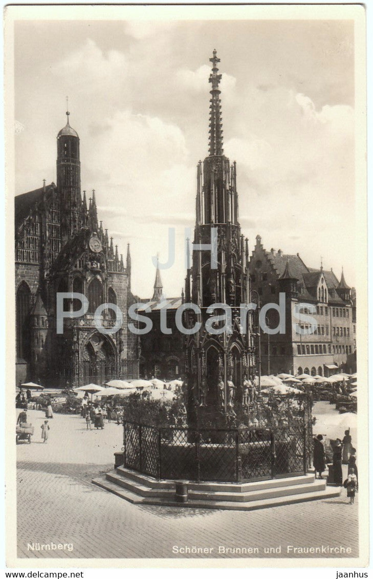Nurnberg - Schoner Brunnen und Frauenkirche - old postcard - 1933 - Germany - used - JH Postcards