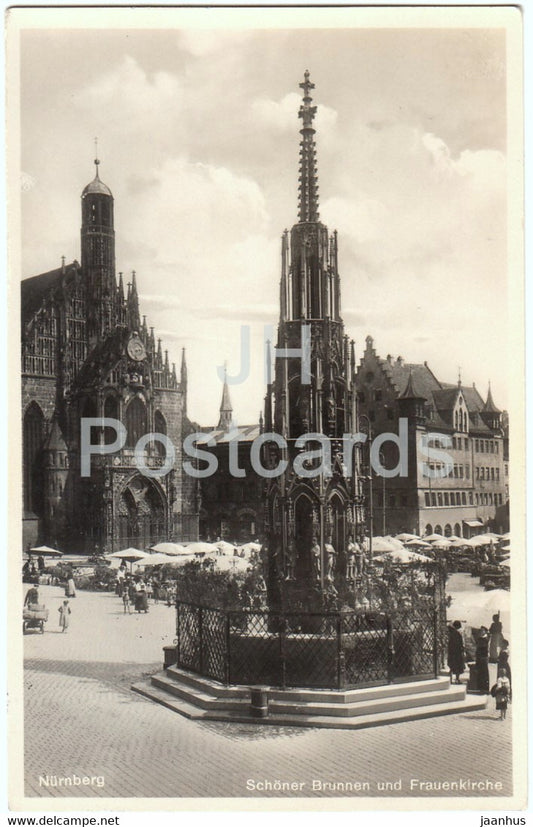 Nurnberg - Schoner Brunnen und Frauenkirche - old postcard - 1933 - Germany - used - JH Postcards