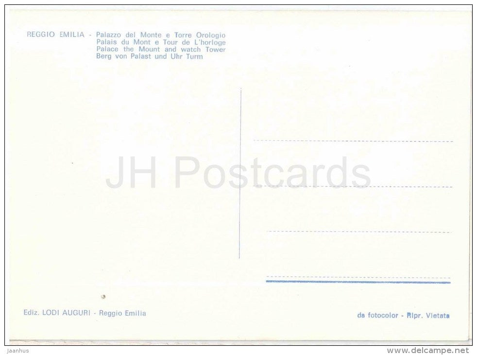 Palazzo del Monte Torre Orologio - Mount Palace , Watch Tower- Reggio Emilia - Emilia-Romagna - Italia - Italy - unused - JH Postcards