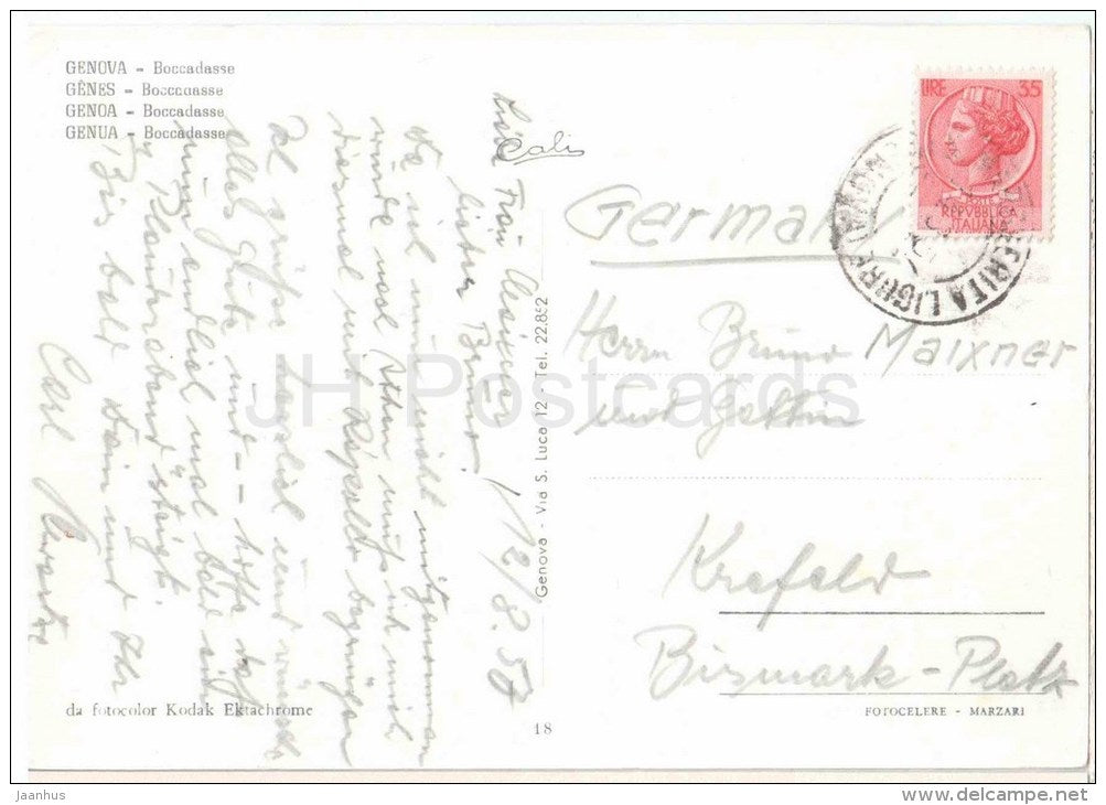 Boccadasse - boat - Genova - Liguria - 18 - Italia - Italy - sent from Italy to Germany 1956 - JH Postcards