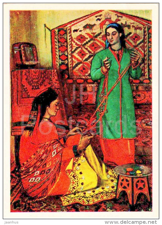 painting by Y. Anchanurov - Embroiderers , 1961 - women - TV - handicraft - art - unused - JH Postcards