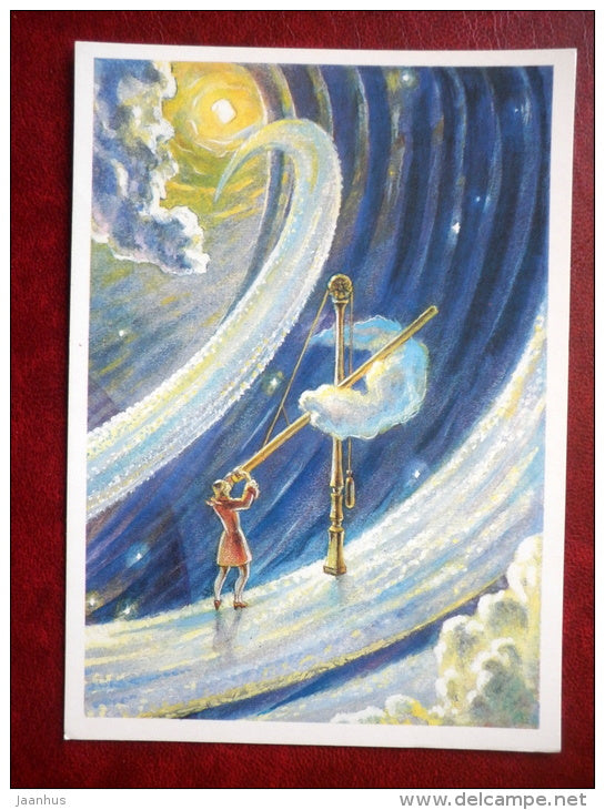 telescope - constellations - stars - night sky - 1990 - Russia USSR - unused - JH Postcards