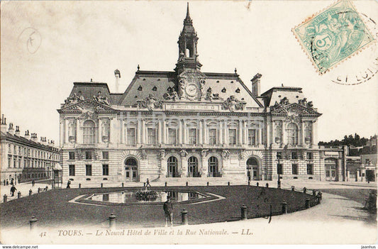 Tours - Le Nouvel Hotel de Ville et la Rue Nationale - 41 - old postcard - 1906 - France - used - JH Postcards