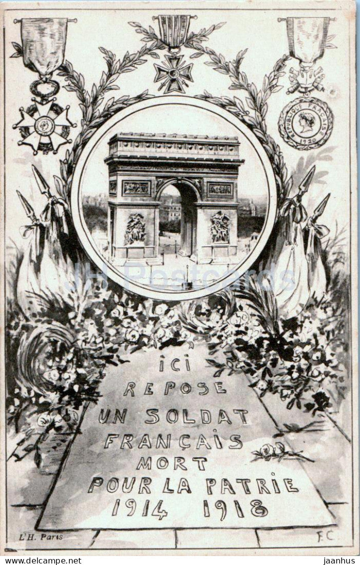 Ici Repose un Soldat Francais Mort Pour la Patrie 1914 1918 - illustration - WWI - old postcard - France - unused - JH Postcards