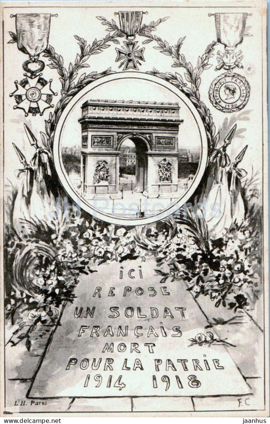 Ici Repose un Soldat Francais Mort Pour la Patrie 1914 1918 - illustration - WWI - old postcard - France - unused - JH Postcards