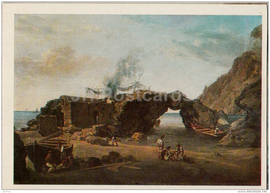 painting  by S. Shchedrin - Cliffs of the Little Harbour in Capri , 1820s - Russian art - 1977 - Russia USSR - unused - JH Postcards