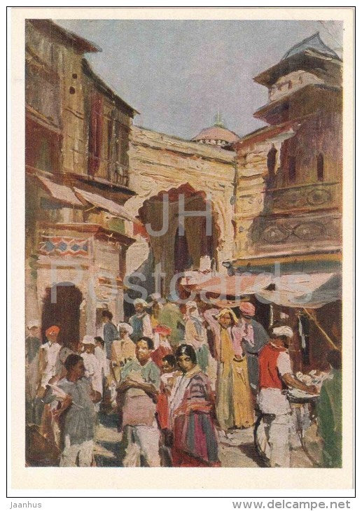 painting by Dmitriy Nalbandyan - Delhi in India . Market - armenian art - unused - JH Postcards