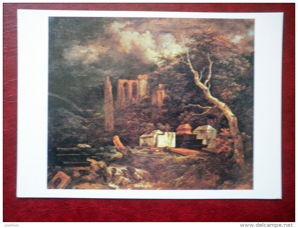 painting by Jacob Isaakszoon van Ruisdael , Jewish cemetery - dutch art - unused - JH Postcards