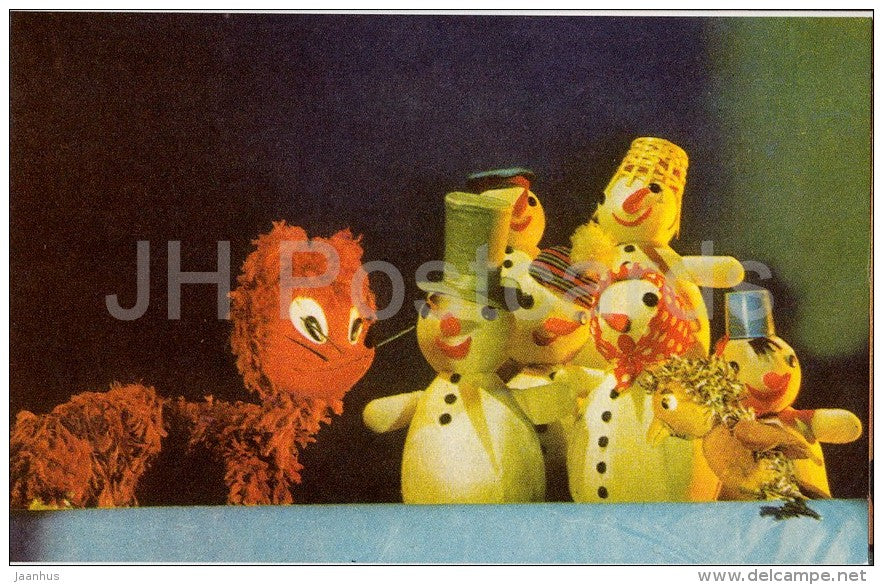 staging Stork Scarecrow - fox - snowman - puppet - Estonian Puppetry performances - 1972 - Estonia USSR - unused - JH Postcards