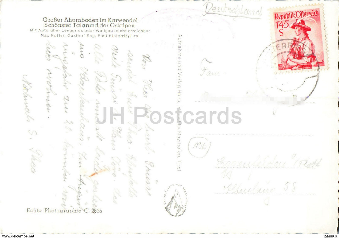 Grosser Ahornboden im Karwendel - car - old postcard - Austria - used