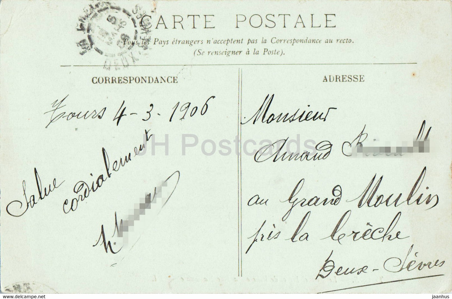 Tours - Le Nouvel Hotel de Ville et la Rue Nationale - 41 - old postcard - 1906 - France - used