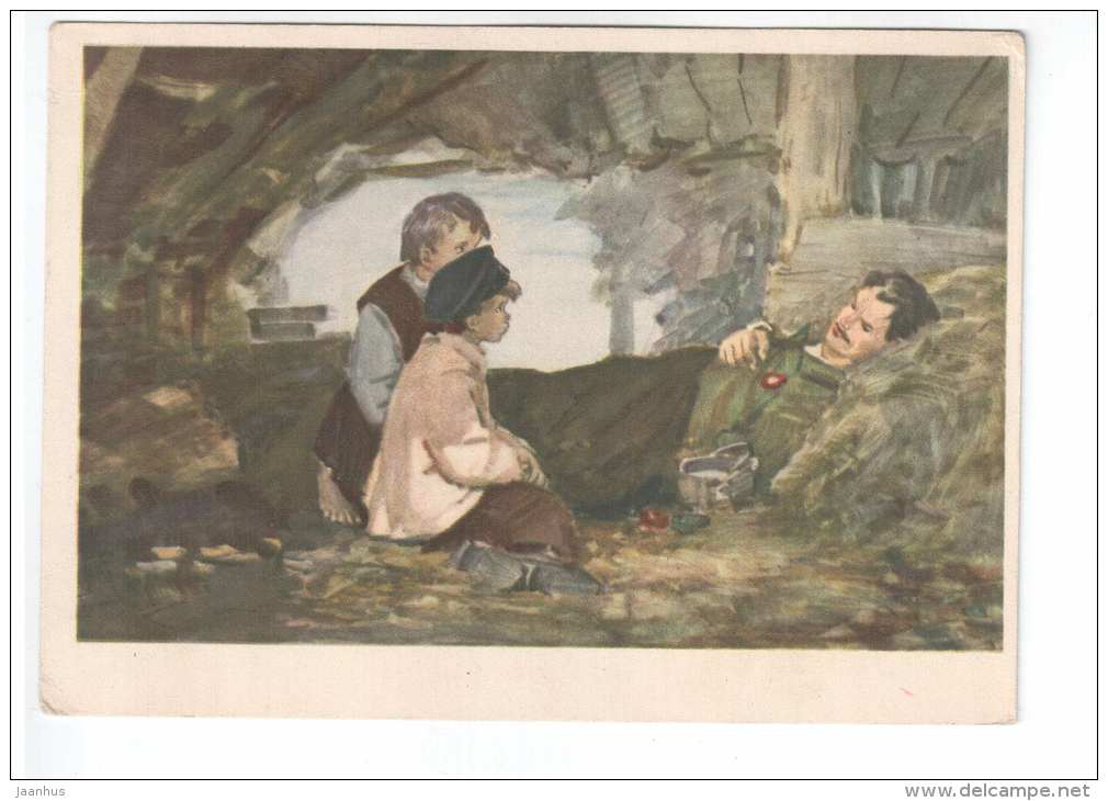 illustration by D. Dubinsky - R.V.S. by A. Gaidar - military man - 1955 - unused - JH Postcards