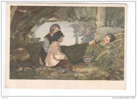 illustration by D. Dubinsky - R.V.S. by A. Gaidar - military man - 1955 - unused - JH Postcards
