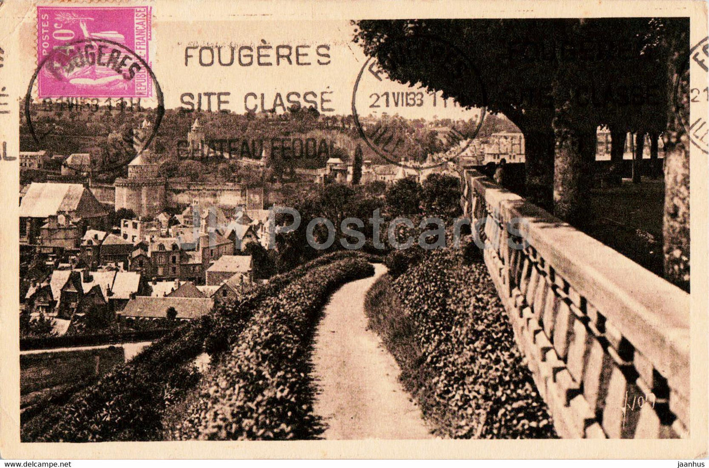 Bretagne - Fougeres - La Ville basse vue du Jardin public - La Douce France - old postcard - 1933 - France - used - JH Postcards