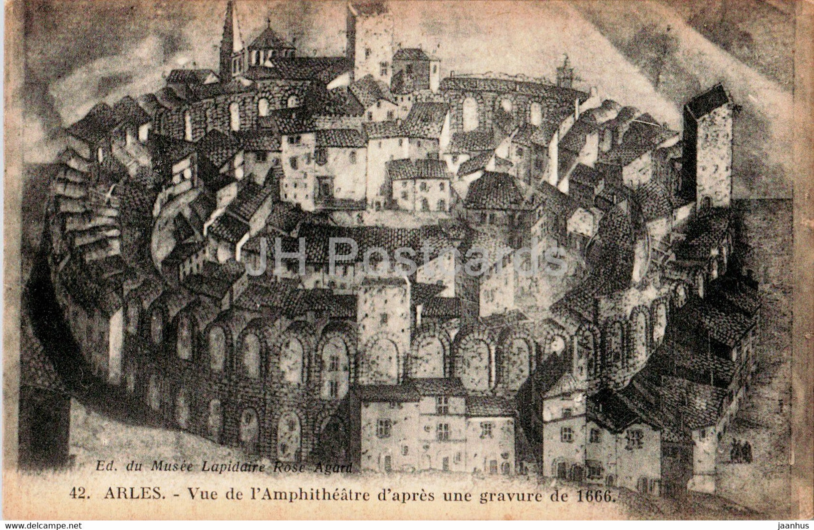 Arles - Vue de l'Amphitheatre d'apres une gravure de 1666 - 42 - old postcard - France - unused - JH Postcards