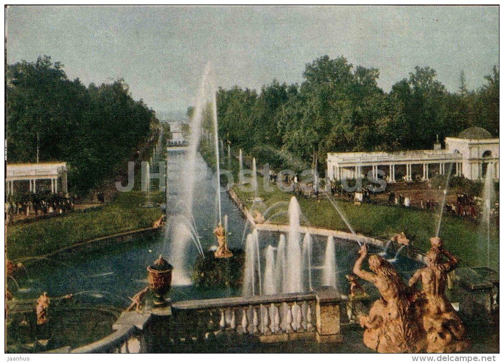 view from the Grand Palace to the alley of fountains - Petrodvorets - 1956 - Russia USSR - unused - JH Postcards