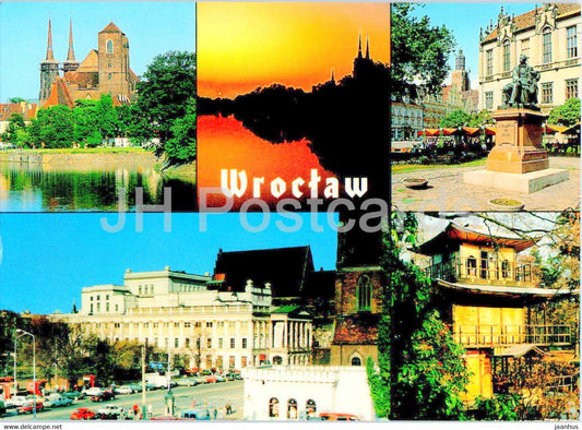 Wroclaw - Katedra - Ostrow Tumski pomnik A. Fedry - budynek Opery - japonska pagoda - multiview - Poland - unused - JH Postcards
