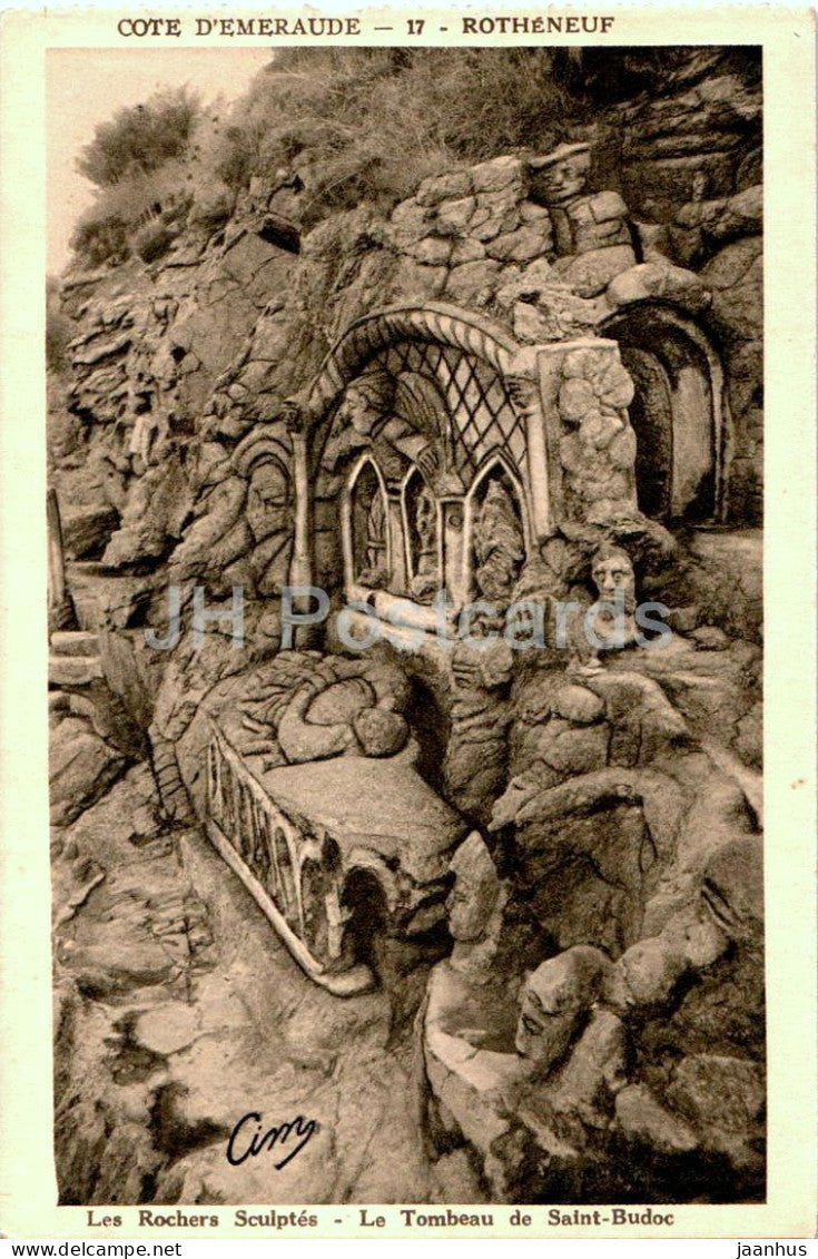 Les Rochers Sculptes - Le Tombeau de Saint Budoc - The Carved Rocks - old postcard - France - unused - JH Postcards