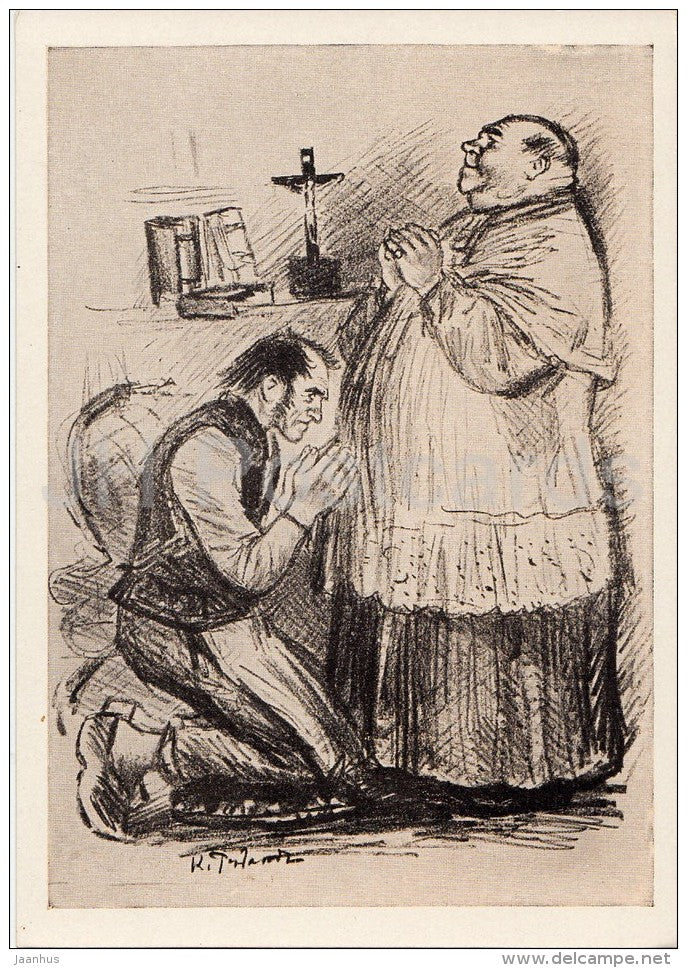 illustration by K. Rudakov - Theodule Sabot's Confession by Guy de Maupassant - 1957 - Russia USSR - unused - JH Postcards