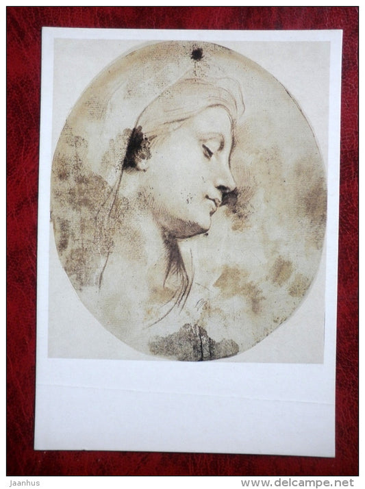 Drawing by Louis de Boulogne - Head of the Virgin - french art - unused - JH Postcards