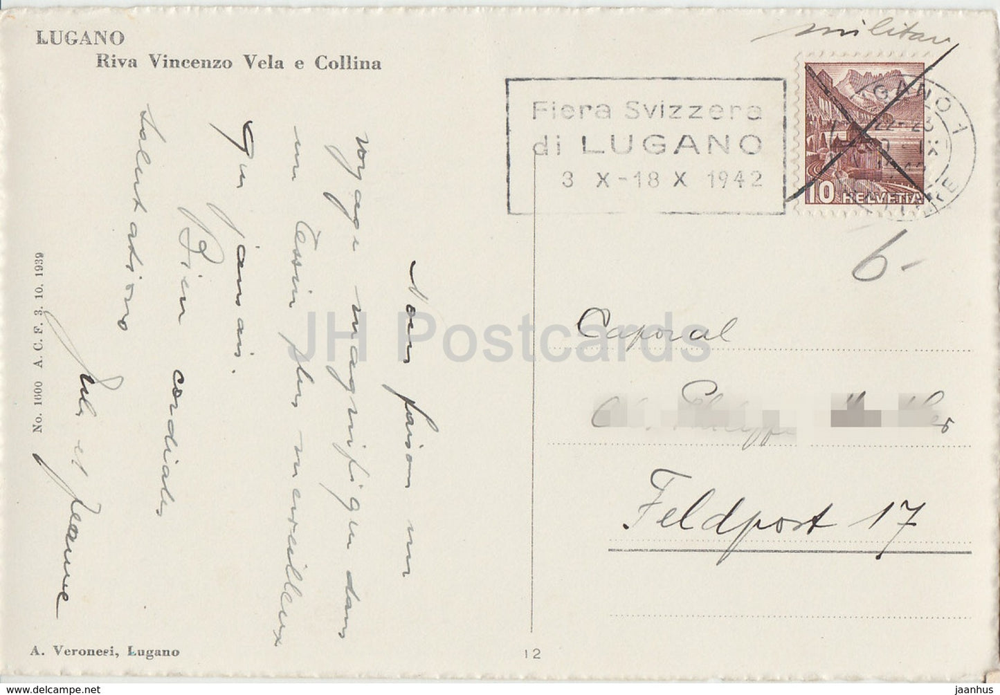 Lugano Riva Vincenzo Vela Collina - passenger boat - steamer - 1942 - Switzerland - used