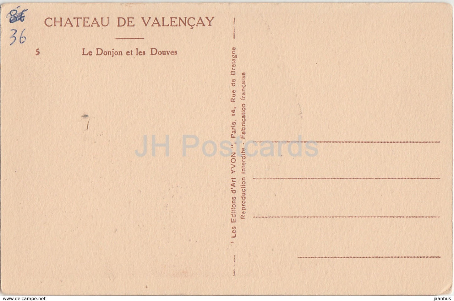 Chateau de Valencay - Le Donjon et les Douves - castle - old postcard - France - unused