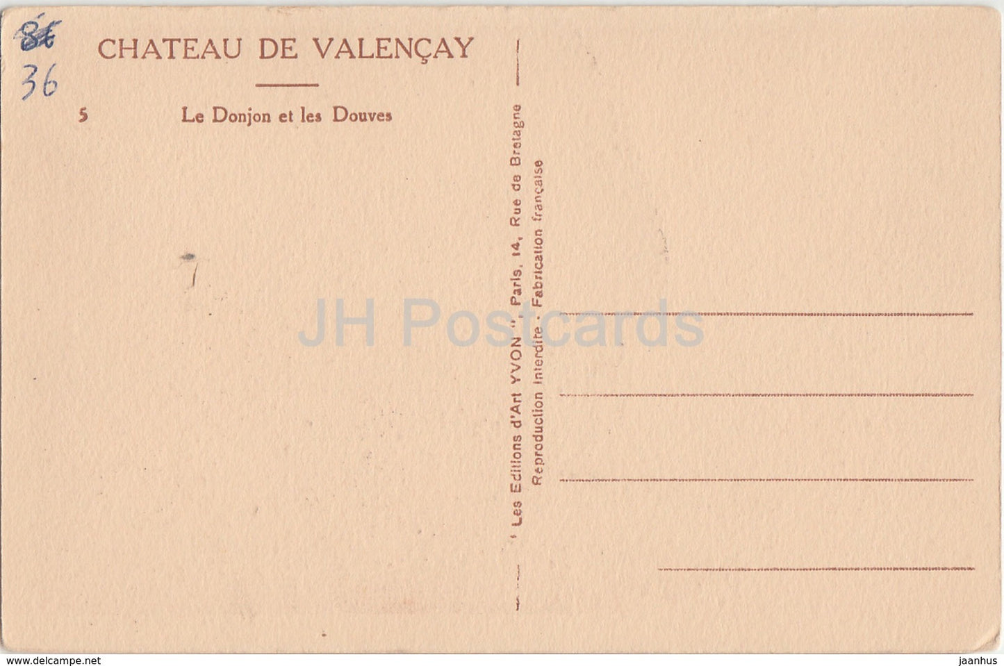 Chateau de Valencay - Le Donjon et les Douves - castle - old postcard - France - unused