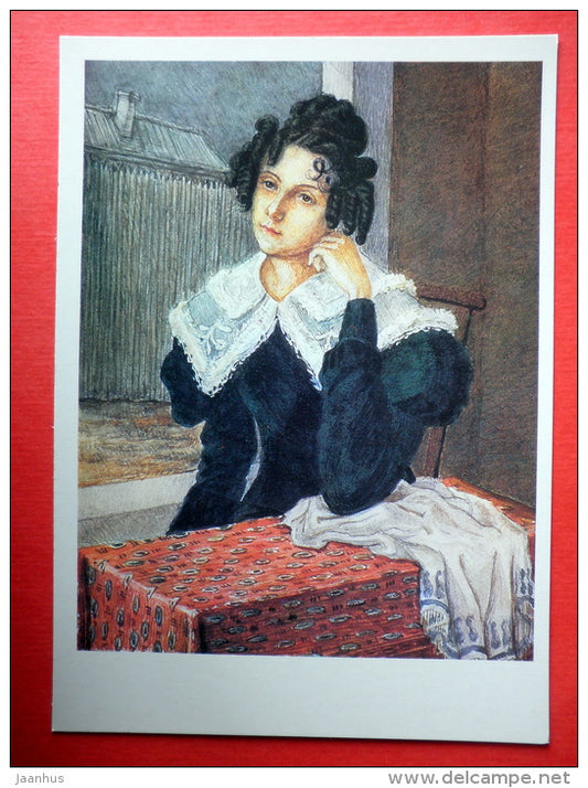 painting by N. Bestuzhev , Maria Volkonskaya - Pushkin and his contemporaries - 1990 - Russia USSR - unused - JH Postcards