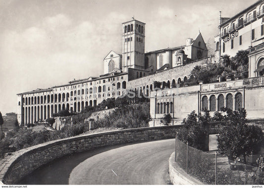 Assisi - Basilica di S Francesco e Sacro Convento - cathedral - convent - subasio - old postcard - 1956 - Italy - used - JH Postcards