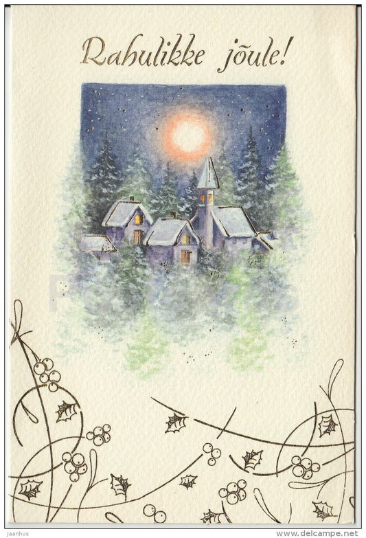 Christmas greeting card - houses - church - illustration - Estonia - used in 2006 - JH Postcards