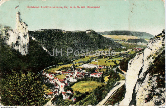 Schloss Lichtenstein 817 m  mit Honauertal - castle - 44567 - old postcard - 1912 - Germany - used - JH Postcards