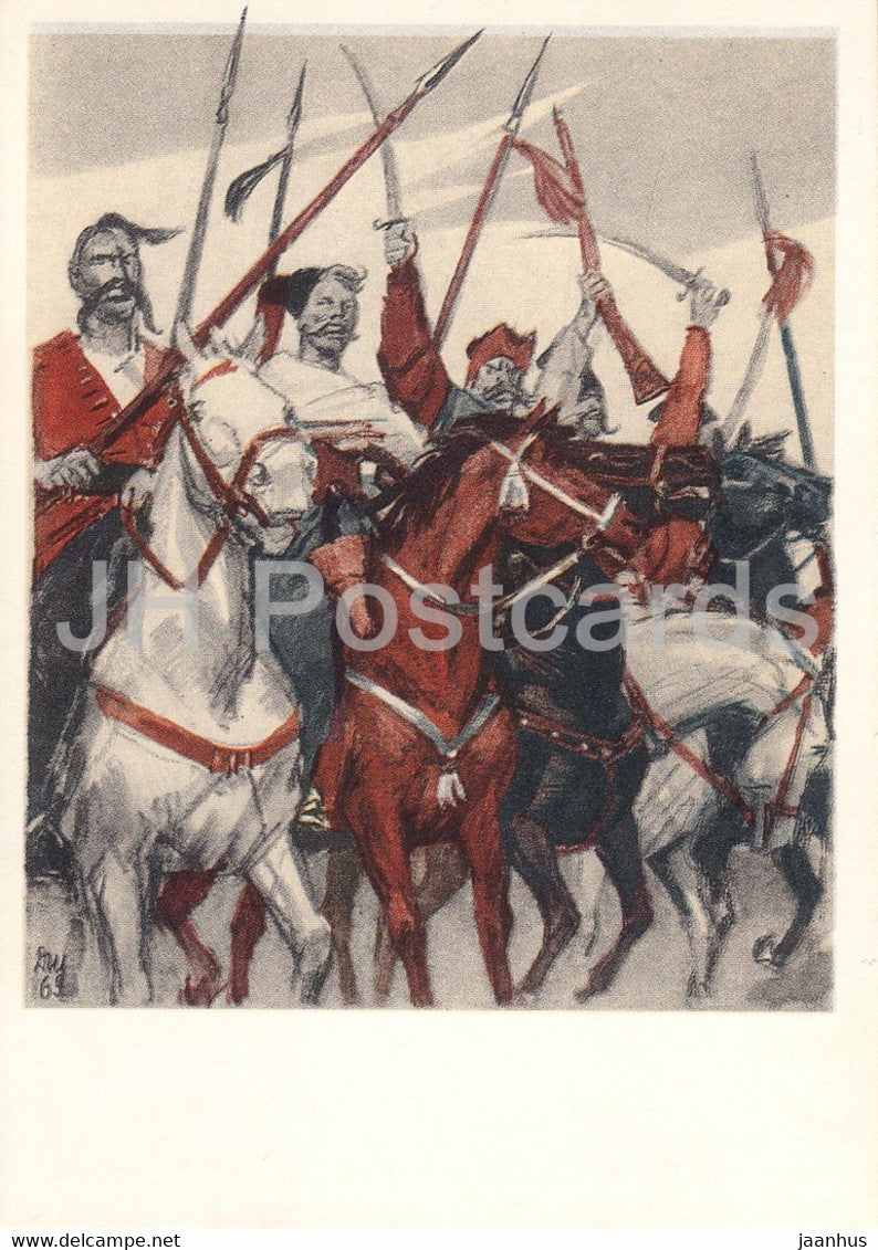 Taras Bulba by N. Gogol - Fighters - horse - illustration by Shmarinov - 1973 - Russia USSR - unused - JH Postcards