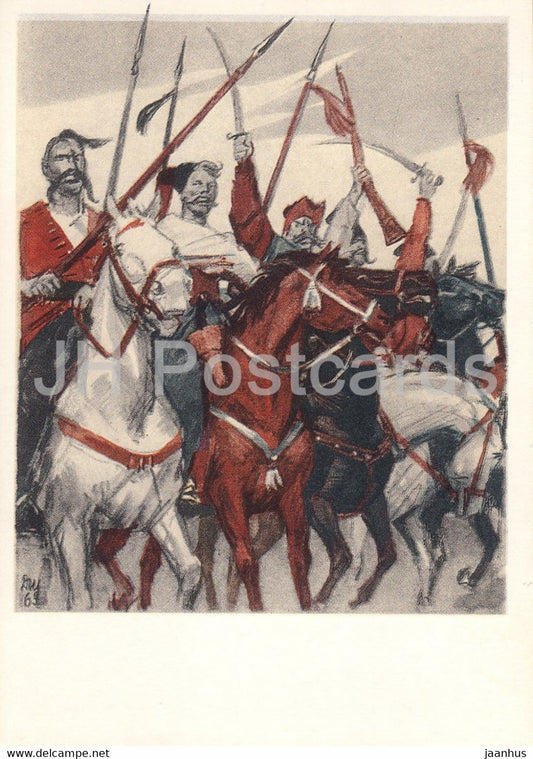 Taras Bulba by N. Gogol - Fighters - horse - illustration by Shmarinov - 1973 - Russia USSR - unused - JH Postcards