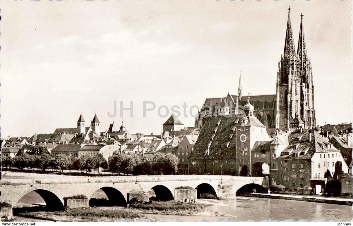 Regensburg - Steinerne Brucke - Dom - catheral - bridge - old postcard - 1957 - Germany - used - JH Postcards