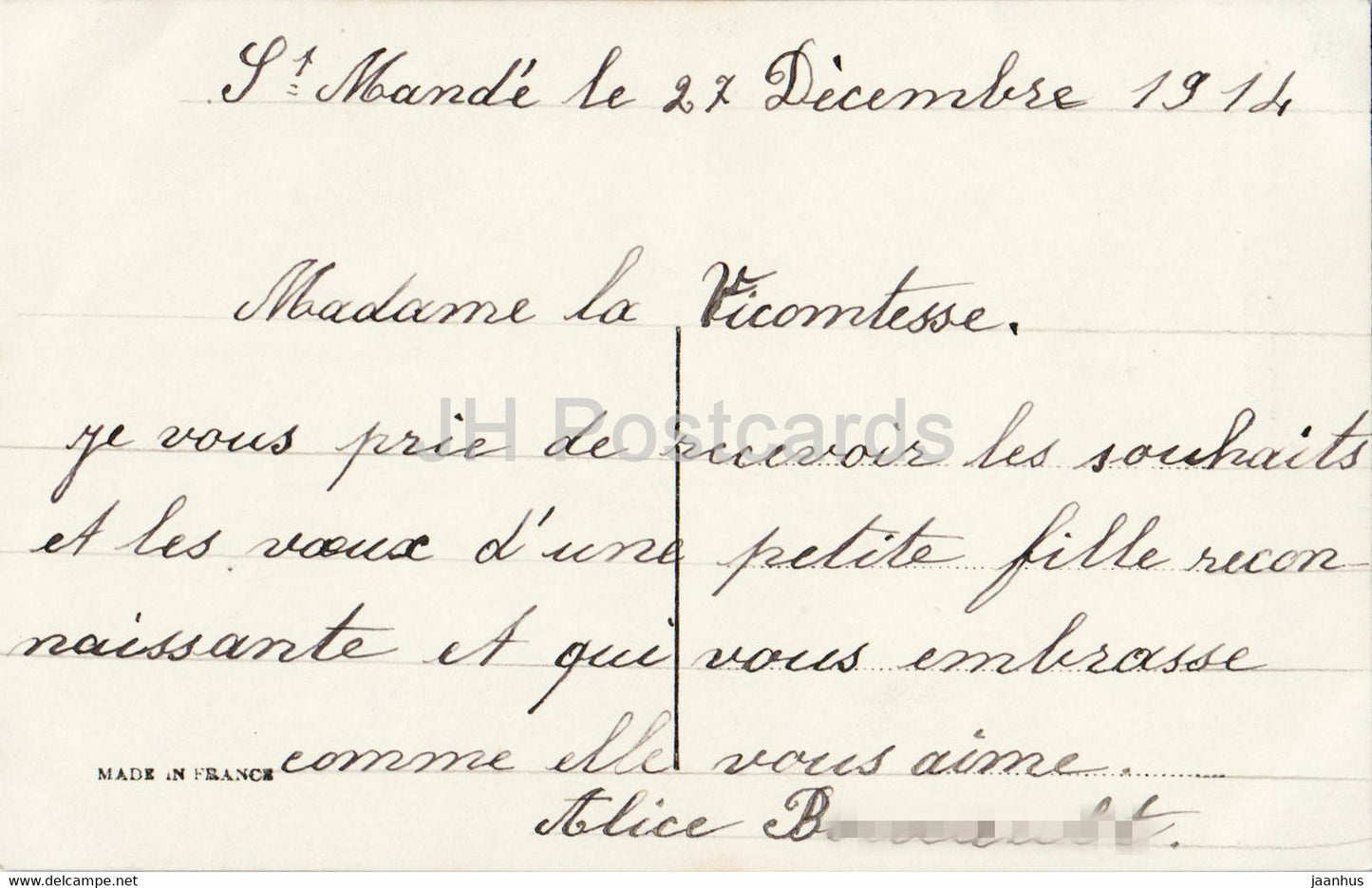 Carte de voeux du Nouvel An - Bonne Annee - fille - 4332 - carte postale ancienne - 1912 - France - occasion