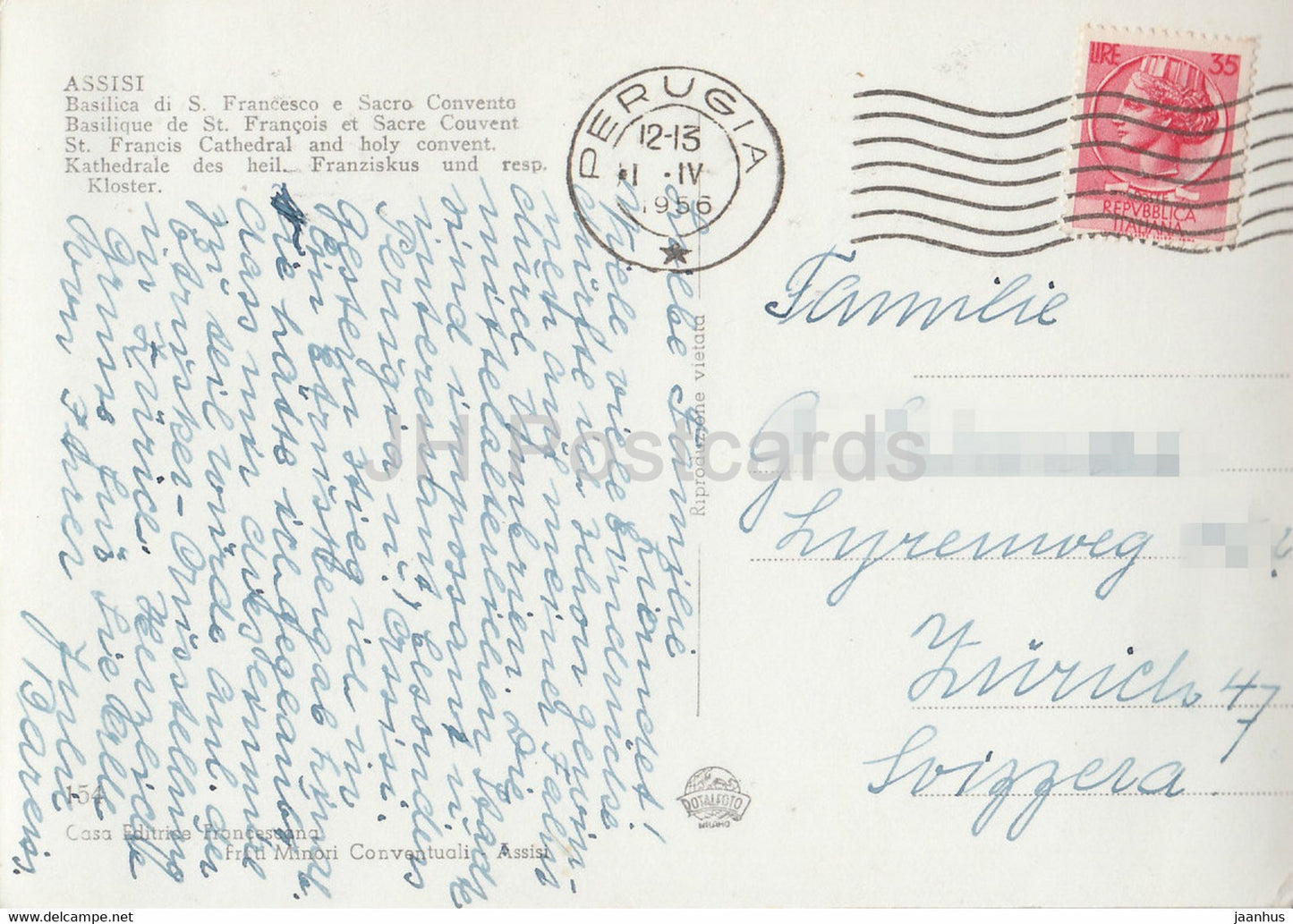 Assisi - Basilica di S Francesco e Sacro Convento - Kathedrale - Kloster - Subasio - alte Postkarte - 1956 - Italien - gebraucht