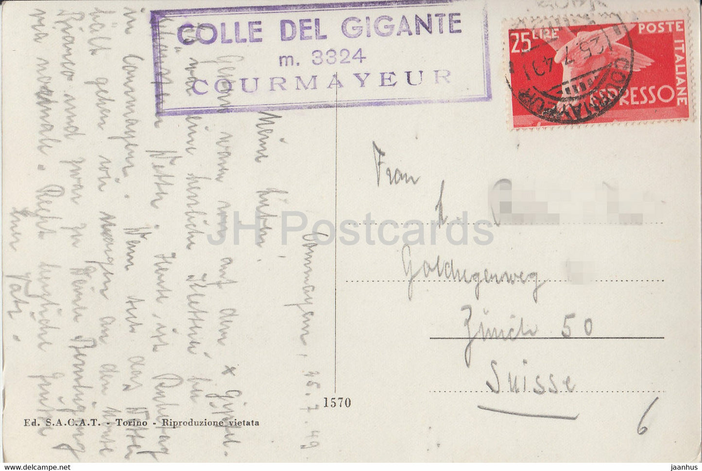 Colle e Dente del Gigante 4014 m - old postcard - 1949 - Italy - Italia - used