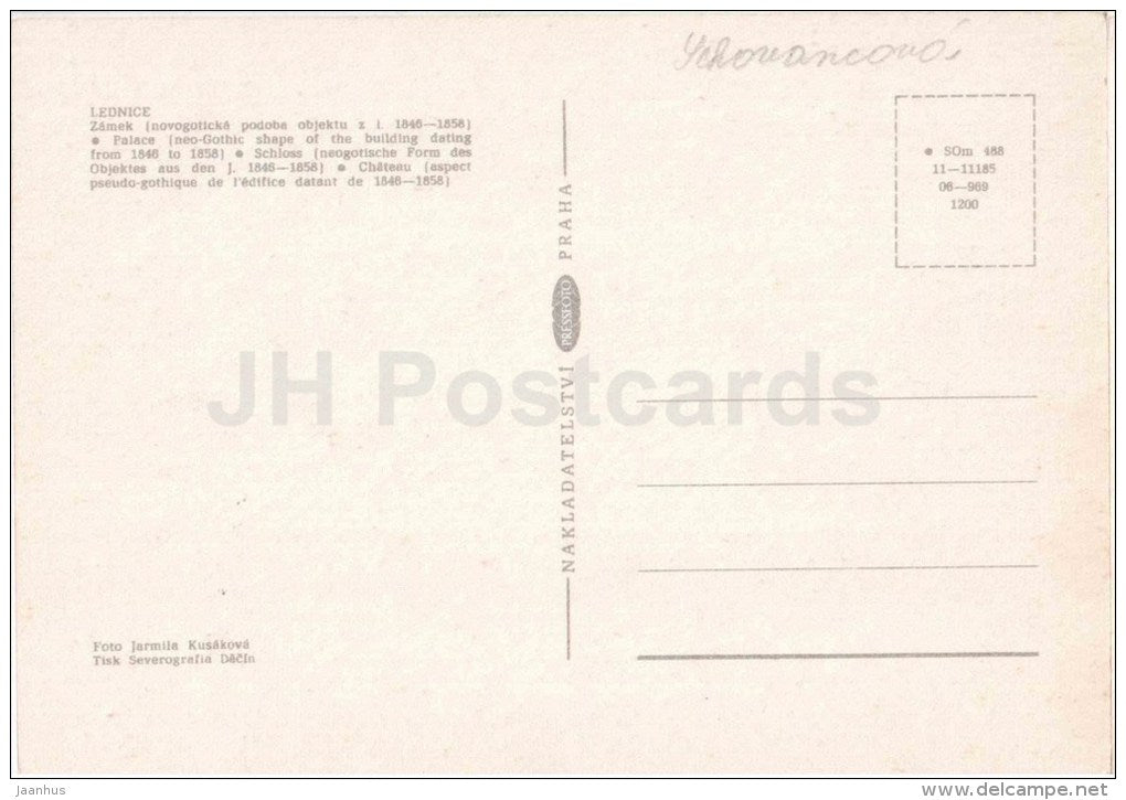 Lednice - Palace - Czechoslovakia - Czech Republic - unused - JH Postcards