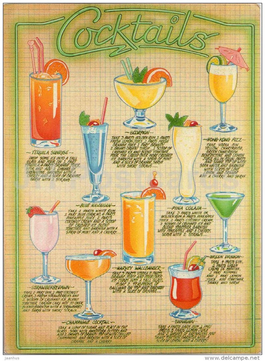Cocktails by Ray Campbell- recepies - England - unused - JH Postcards